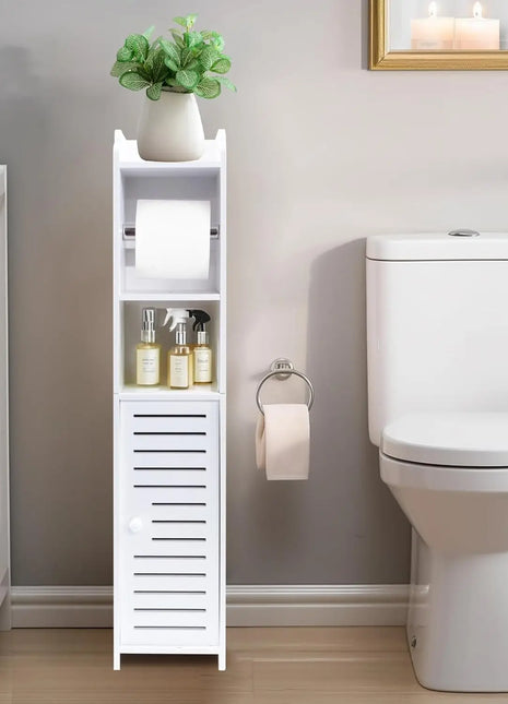 Colonna con portarotolo di carta, mobile bagno, bianco