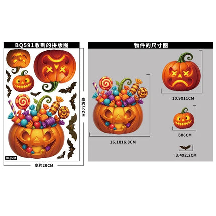 Halloween Pumpkin Window Stickers Cartoon Candy Jack-o'-lantern Static Sticker Black Cat Ghost Festival Happy Halloween Day 2025