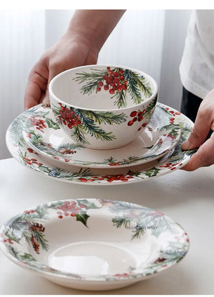 1PC Piatti in ceramica da cucina creativi Squisita stoviglie natalizie Piatti da bistecca per insalata di pasta Piatti in ceramica di alta qualità - riparo82