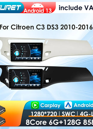 2Din Android 13 Car Radio For Citroen C3 DS3 2010-2016 Car Multimedia Player Navi GPS 4G Wireless CarPlay intelligent autoradio - Riparo82