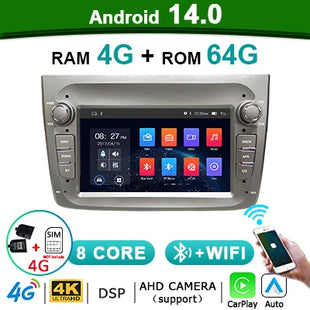 Android 14 Auto Car Radio Stereo Wireless Carplay autoradio For Alfa Romeo 147 Bluetooth 2 din Multimedia player Screen 4G LTE - Riparo82