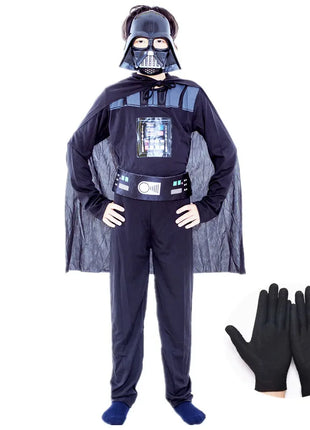 Costume da maschera per film classico da ragazzo stampato cartone animato Darth Vader mantello armatura tutina costume cosplay fantasia per bambini di Halloween