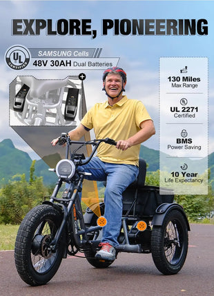 E-Trike 2400W Motor 48V30AH Removable Battery Electric Tricycle Support Reversing Function 20*4Inch Fat Tire Snow Electric Trike