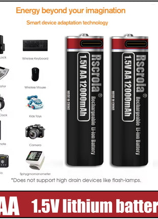 Batterie ricaricabili ad alta capacità AA12000mAh AAA 8000mAh Batterie ricaricabili AA agli ioni di litio Batteria AAA con cavo USB-C - riparo82