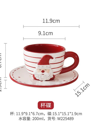 Set di piatti di Babbo Natale dipinti a mano nordici Set di stoviglie per tazze d'acqua con teiera sigillata in ceramica a rilievo rosso - riparo82
