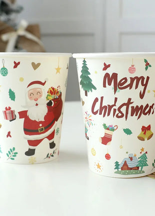 Set di stoviglie per feste di Natale da 10 pezzi Piatti e tazze di carta di Babbo Natale Bandiere natalizie appese Tovaglia Stoviglie natalizie - riparo82