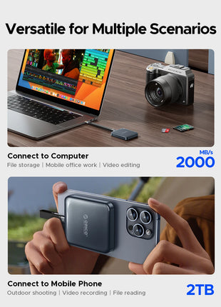 ORICO SSD esterno magnetico da 1 TB, registrazione e negozio HDR 4K ProRes, trasmissione e archiviazione stabili da 2000 MB/s, stato solido portatile