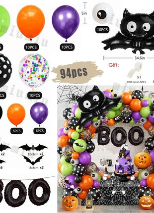 Halloween Bat Balloon Garland Arch Kit Black Orange Ballon 3D Bat Spider Sticker Eye Pumpkin Halloween Party Decoration Supplies - Riparo82