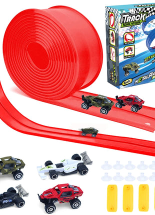 4.5M Flessibile Pista Da Corsa Giocattolo FAI DA TE Doppia Pista Auto Da Corsa 4 Auto Giocattolo Resistente agli urti Roll Up Pista Da Corsa per I Bambini Gioco Regalo - riparo82