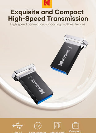 KODAK 128GB Mini USB Flash Drive USB3.2 Pen Memory Drive ad alta velocità 140MB/s 32GB 64GB UDisk Memoria portatile per PC per auto