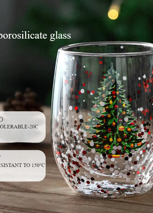 Tazza di vetro a doppia parete di Natale, regalo di Natale, stella-albero, pupazzo di neve, resistente al calore, per uso domestico, succo di latte, birra, tazza da tè, tazza da caffè - riparo82