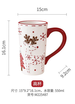 Set di piatti di Babbo Natale dipinti a mano nordici Set di stoviglie per tazze d'acqua con teiera sigillata in ceramica a rilievo rosso - riparo82