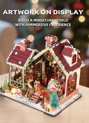 Casa calda per la notte di Natale - Kit fai da te per casa delle bambole in miniatura con carillon, decorazioni per il desktop, regalo creativo (scatola dei colori inglese)