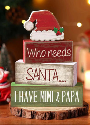 4 pezzi di cappello da Babbo Natale in legno, decorazioni da tavolo, vassoi a più livelli, decorazioni rustiche per il centro del tavolo di Natale con cartelli a blocchi, decorazioni natalizie - riparo82