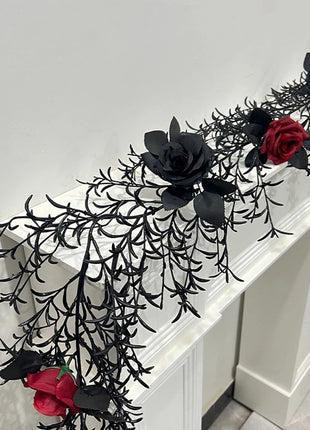 Halloween Dead Branch Garland Artificial Rose Black Decorative Flower Vine Door Hanging Festive Atmosphere Arrangement New - Riparo82