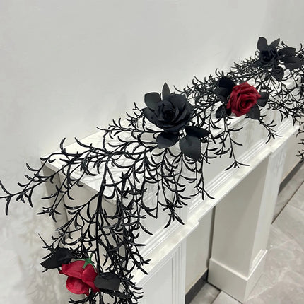 Halloween Dead Branch Garland Artificial Rose Black Decorative Flower Vine Door Hanging Festive Atmosphere Arrangement New