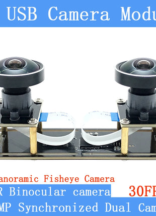 Dual Lens 360° Panoramic Fisheye Binocular Synchronization Stereo 1080P Webcam 5MP USB Camera Module For 3D VR Virtual Reality - Riparo82