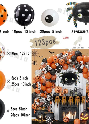 Halloween Bat Balloon Garland Arch Kit Black Orange Ballon 3D Bat Spider Sticker Eye Pumpkin Halloween Party Decoration Supplies - Riparo82