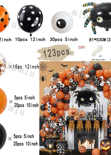 Halloween Bat Balloon Garland Arch Kit Black Orange Ballon 3D Bat Spider Sticker Eye Pumpkin Halloween Party Decoration Supplies - Riparo82