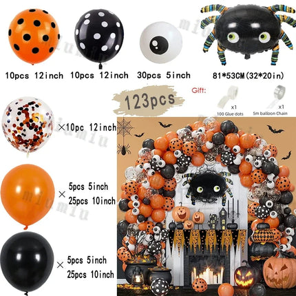 Halloween Bat Balloon Garland Arch Kit Black Orange Ballon 3D Bat Spider Sticker Eye Pumpkin Halloween Party Decoration Supplies
