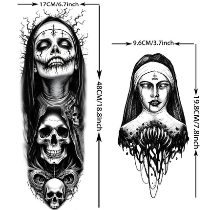 1 Sheet Full Arm Evil Witch Vampire Temporary Tattoos Sleeve Halloween Scary Skull Tatoo Waterproof Horrible Fake Tattoo Sticker