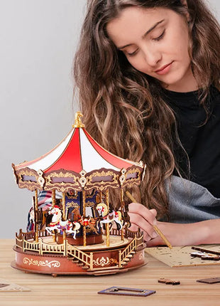 Robotime Rolife Carosello classico Carillon Facile da montare Puzzle in legno 3D Design mobile con regali di Natale leggeri per la famiglia - riparo82