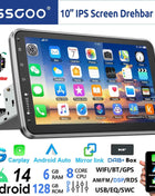 ESSSGOO 8-Core 360° Rotating Touchscreen Android 14 6+128G Wireless Apple Carplay Car Stereo 1 DIN GPS Navi 4G WiFi AM FM BT RDS