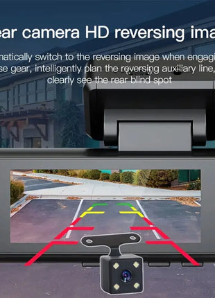 3 Channel Dash Cam, Front and Rear Inside Camera, Dash Camera, 3.16” IPS Screen, Loop Recording, G-Sensor, Night Vision - Riparo82