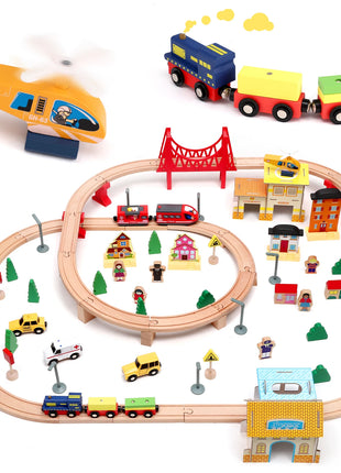 72/108 pezzi Montessori Set di treni in legno giocattolo per bambini, auto, set di treni in legno ferroviari di ingegneria regalo per ragazzi e ragazze - riparo82