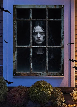 Halloween Curtain Backdrop with Female Ghost Design used for Creating A Terrifying Atmosphere In Indoor/Outdoor Party Decor - Riparo82