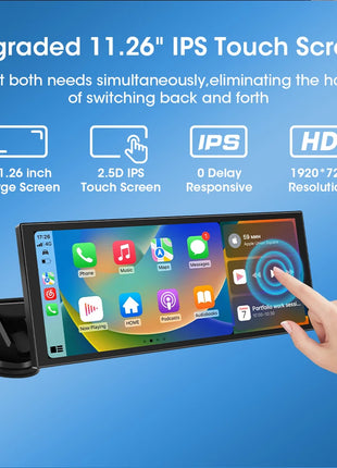 11.26 inch Dash Cam Car DVR 4K Camera Wireless Carplay Android Auto Touch Screen Dual Len Video Recorder Dashboard BT FM AUX GPS - Riparo82