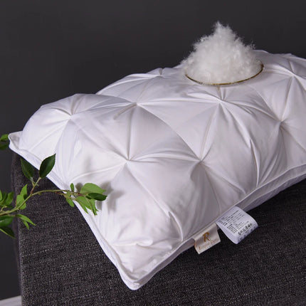 Luxury 100% Goose Down Feather Stuffed Pillows Pinch Pleat Design Neck Protection Bed Pure Cotton Cover Cushion for Sleeping