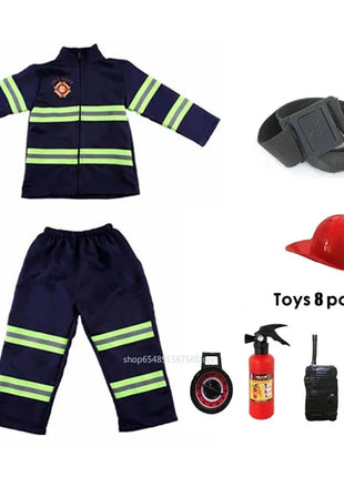 Costume cosplay da pompiere per bambini Ragazzi Ragazze Festa di carnevale di Halloween Sam Uniforme da pompiere Abbigliamento da lavoro Regalo di Natale