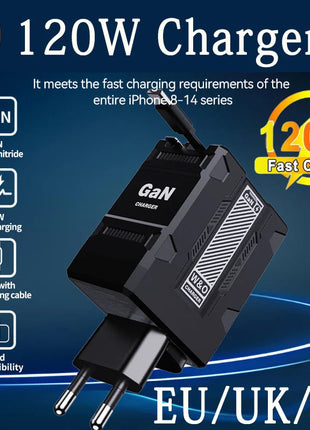 Xiaomi 120W GaN Fast Charger Compatible  With Retractable Type-c And Ligtning Cable Portable Adapter For Iphone 16 Ipad Macbook - Riparo82