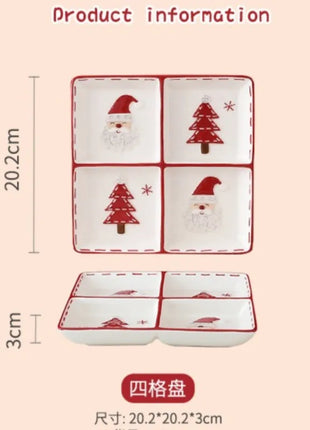 Vassoio in ceramica natalizio creativo Piatto piano a quattro sezioni Piatto da portata per alimenti Snack Frutta Piatto portaoggetti per la casa Stoviglie - riparo82