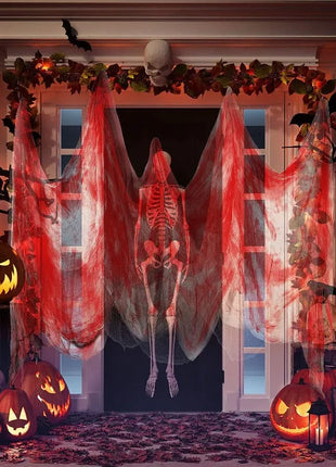 55*200cm Halloween Blood Gauze Window Doorways Wall Decoration Blood Creepy Cloth Haunted House Home Party Scary Scene Props - Riparo82