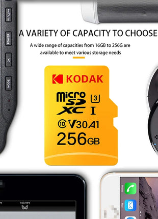 Scheda di memoria MicroSD KODAK 256 GB 128 GB FINO A 100 MB/s Class10 U3 32 GB 64 GB Scheda di memoria TF Microsd per PC Samrtphone