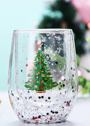 Tazza di vetro a doppia parete di Natale, regalo di Natale, stella-albero, pupazzo di neve, resistente al calore, per uso domestico, succo di latte, birra, tazza da tè, tazza da caffè - riparo82
