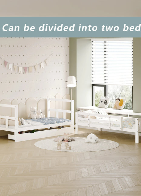 Fanganeg Letto a castello per bambini con scaletta, divano letto estraibile 90 x 200 cm con 2 basi a doghe, letto a castello con barriera di sicurezza, bianco