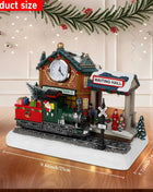 Scena animata del villaggio di Natale con treno e orologio in movimento Luci a LED Musica e stazione ferroviaria Decorazione per interni per edifici natalizi - riparo82