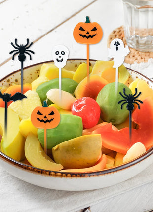 10-30pcs Plastic Halloween Toothpicks Pumpkin Ghost Bat Fruit Fork Dessert Cocktail Cake Decoration Picks Halloween party Supply - Riparo82