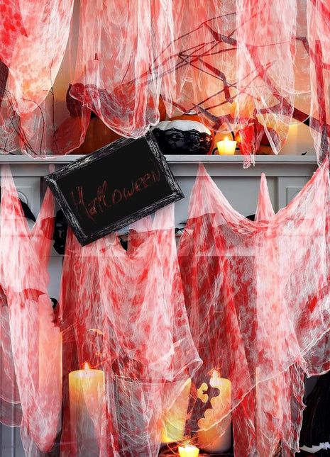 55*200cm Halloween Blood Gauze Window Doorways Wall Decoration Blood Creepy Cloth Haunted House Home Party Scary Scene Props - Riparo82