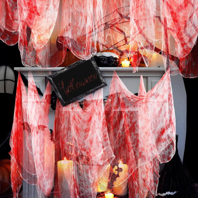 55*200cm Halloween Blood Gauze Window Doorways Wall Decoration Blood Creepy Cloth Haunted House Home Party Scary Scene Props