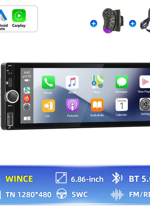 Hikity 2+64G Carplay Android 1din Car Radio Android Auto Stereo 6.86" GPS Navigation Player support FM WiFi USB Rear Camera - Riparo82