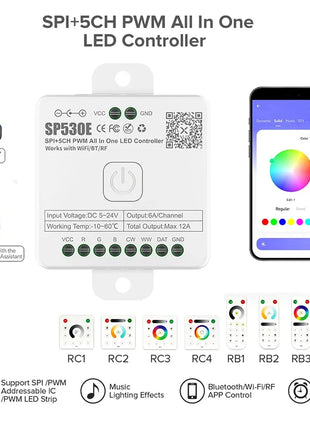 SP530E SP630E WiFi Alexa Bluetooth Controller LED Supporto RGB RGBW RGBCCT o SPI TTL IC Chip LED Strip/Matrix PWM Monocromatico CCT - riparo82