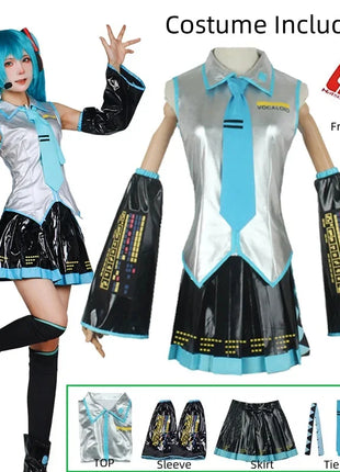 Miku Cosplay Set completo Abito in tessuto di pelle argento Miku Cosplay Copricapo Costume Outfit JK Abito da marinaio Uniforme scolastica Hallow