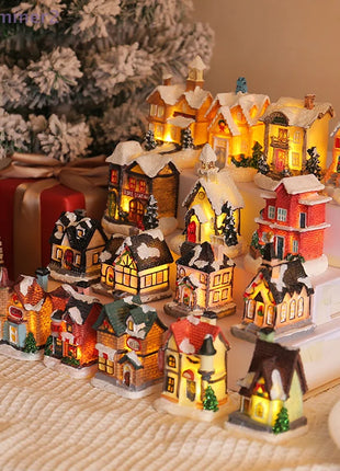 {Summer2}Mini LED Villaggio di Natale Artigianato in resina Edifici di case di neve Luce a LED Decorazione per interni domestici fai da te Regali di Natale