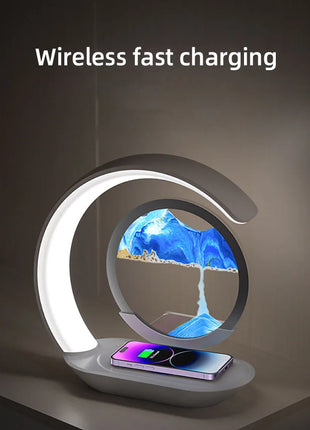 Quicksand Table Lamp USB Wireless Charging Desk Lamp 3D Hourglass Ornaments Sand Painting Night Light for Office Room Decoration - Riparo82