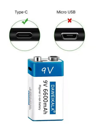 Nuova batteria ricaricabile veloce agli ioni di litio da 9 V 6600 mah Teyt-c Interfaccia USB batteria 9 V multimetro microfono al litio Giocattolo + cavo - riparo82