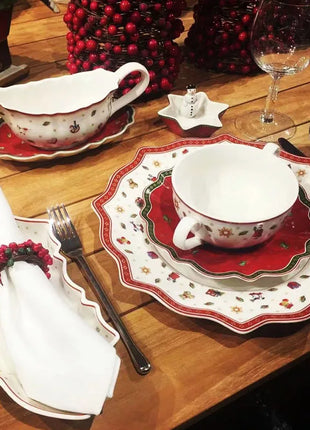 Tesoro tedesco Porcellana dura Giocattolo natalizio Joy Piatto piano multi-angolo Tazza di Natale Piattino Ciotola Candeliere - riparo82